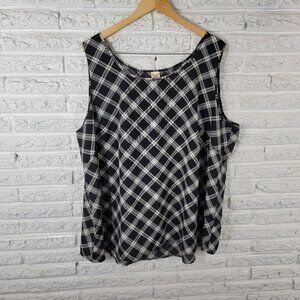 Faded Glory Womens Top 4X Plus Tank Sleeveless Black Plaid Comfy PLA29E